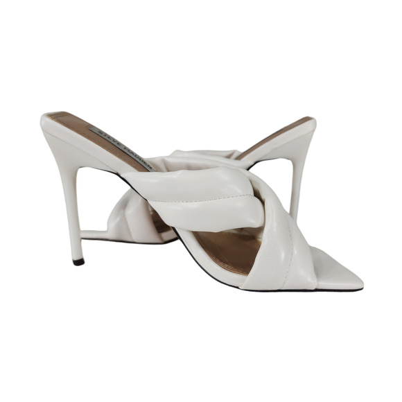 Steve Madden 9 Stilleto Heel Sandals Lyric Womens White Slip On Square Toe Mules - Picture 5 of 12